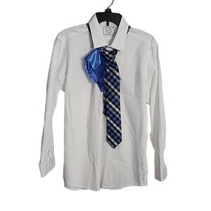 Bespoke Slim Fit White Button Down Shirt with Tie and Pocket Square, NWT